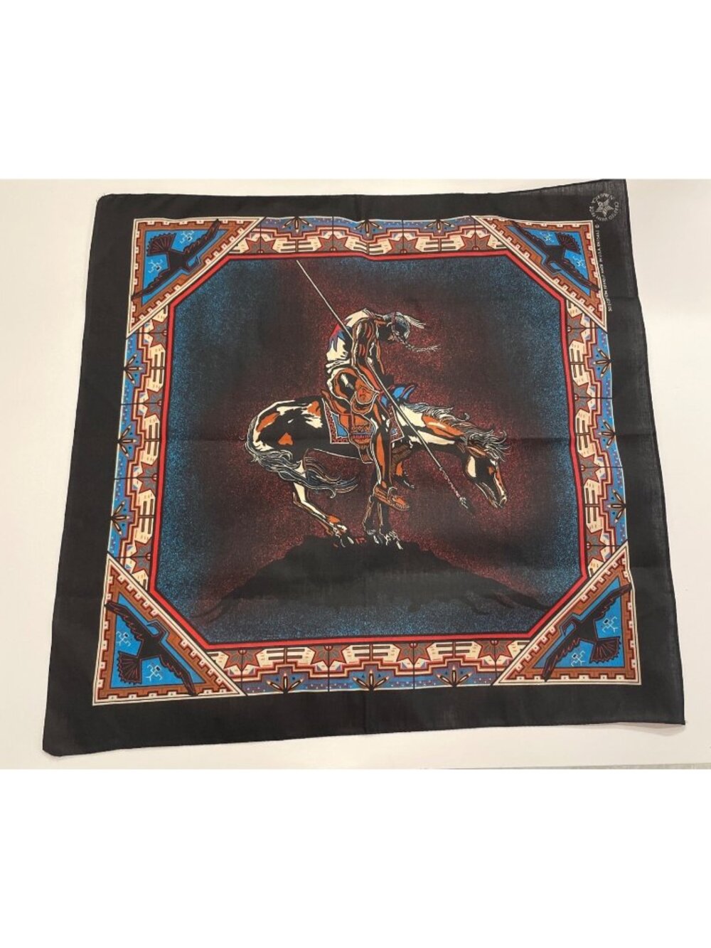 Native American Inspired Bandana Equestrian Warrior Design Square Scarf Vintage